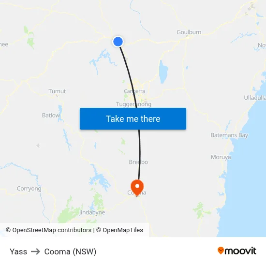Yass to Cooma (NSW) map