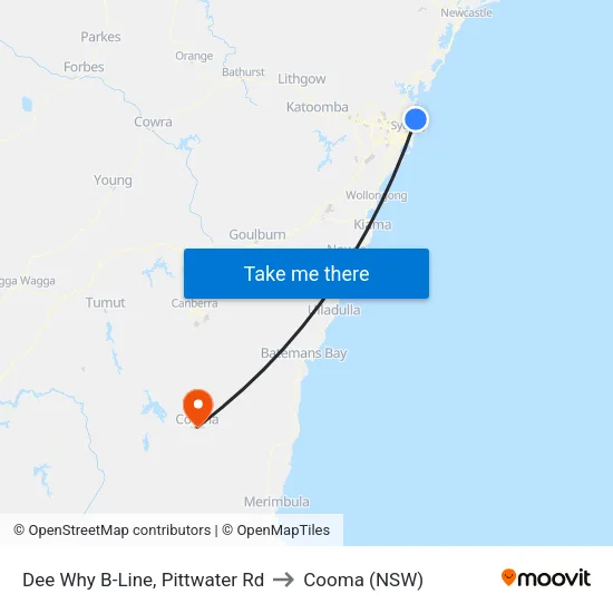 Dee Why B-Line, Pittwater Rd to Cooma (NSW) map