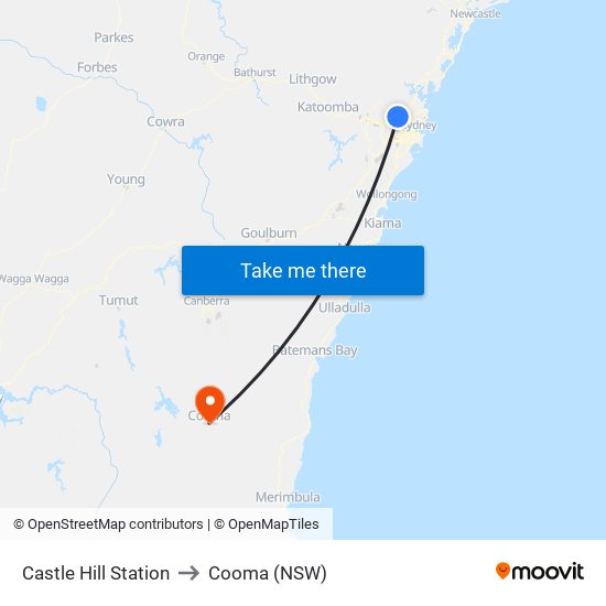 Castle Hill Station to Cooma (NSW) map