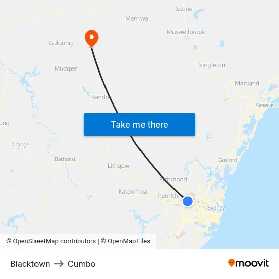 Blacktown to Cumbo map