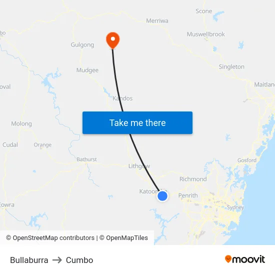 Bullaburra to Cumbo map