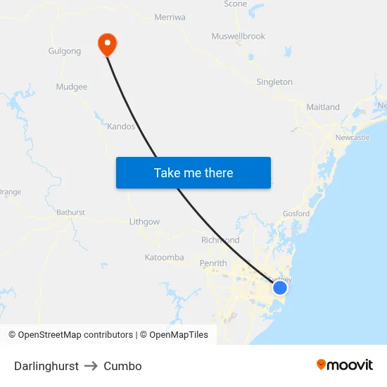 Darlinghurst to Cumbo map