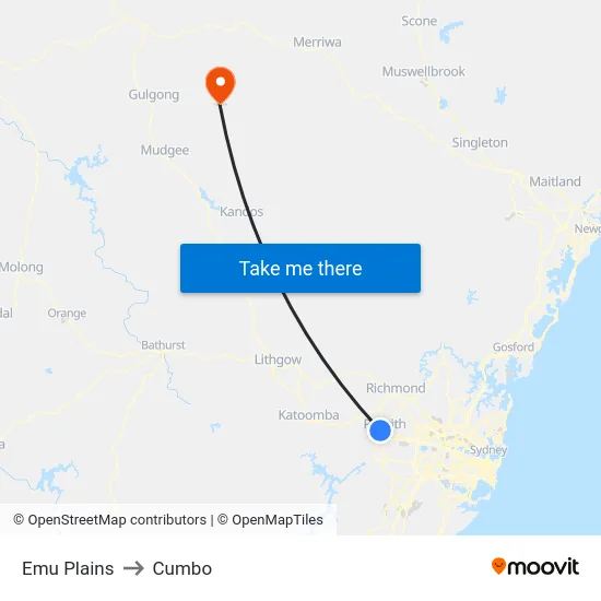 Emu Plains to Cumbo map