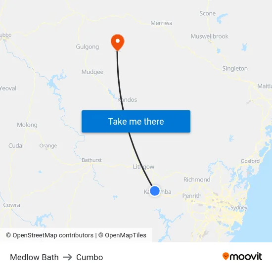 Medlow Bath to Cumbo map