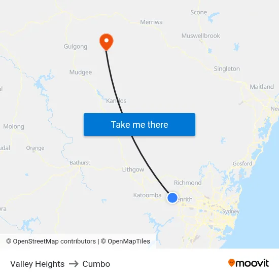 Valley Heights to Cumbo map