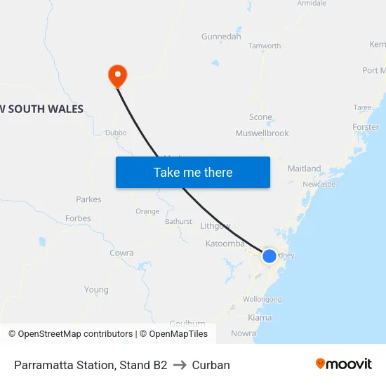 Parramatta Station, Stand B2 to Curban map