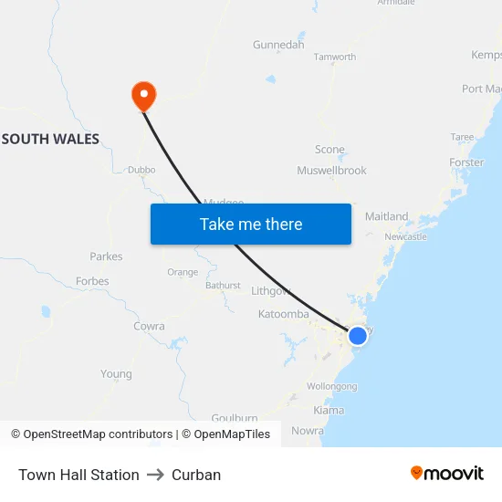 Town Hall Station to Curban map