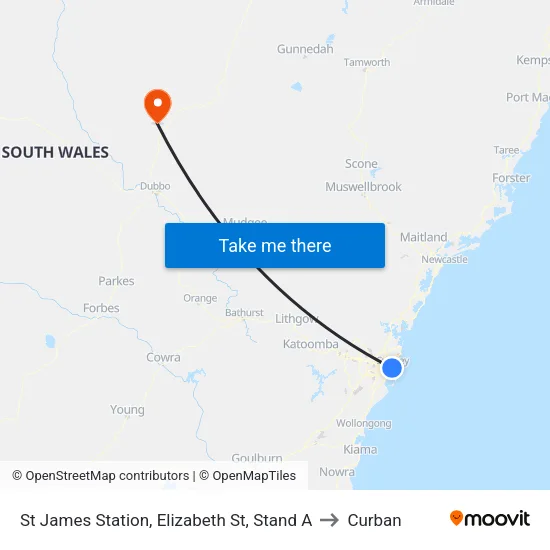 St James Station, Elizabeth St, Stand A to Curban map