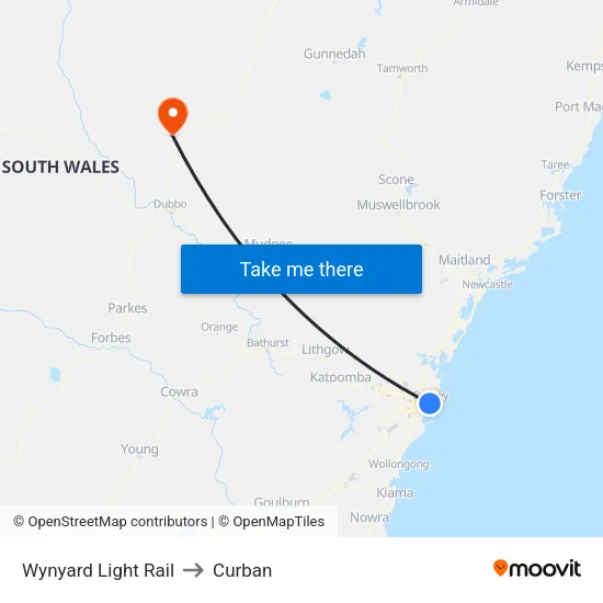 Wynyard Light Rail to Curban map