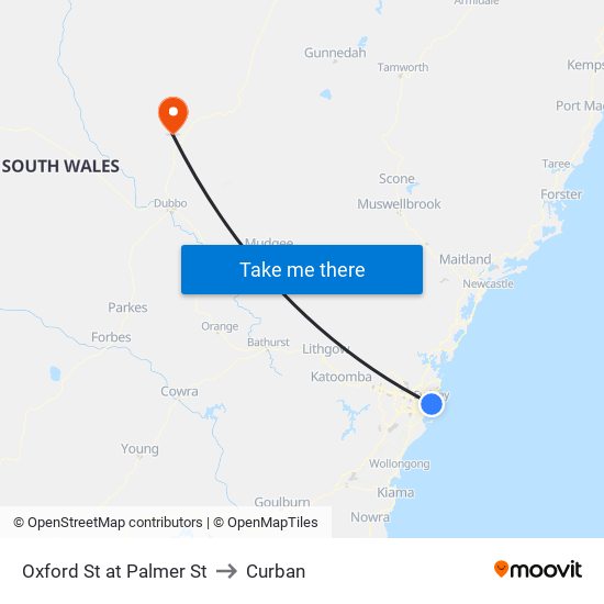 Oxford St at Palmer St to Curban map