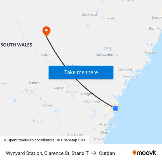 Wynyard Station, Clarence St, Stand T to Curban map