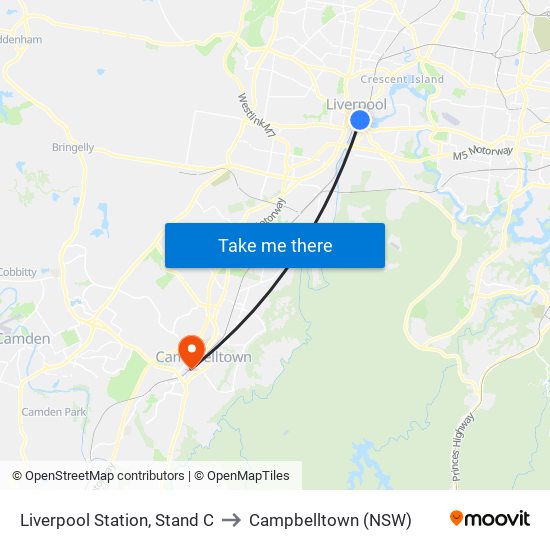 Liverpool Station, Stand C to Campbelltown (NSW) map