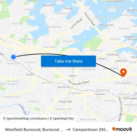 Westfield Burwood, Burwood Rd to Camperdown (NSW) map