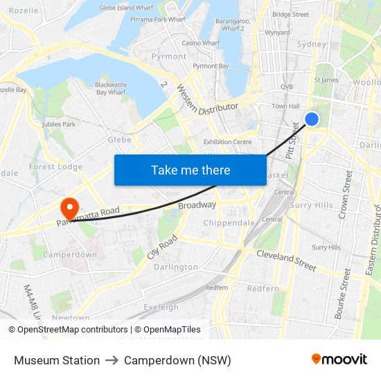 Museum Station to Camperdown (NSW) map