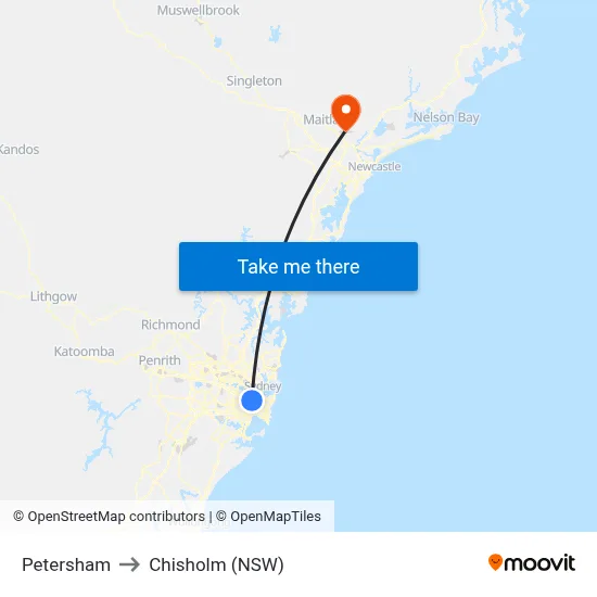 Petersham to Chisholm (NSW) map