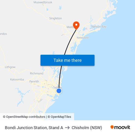 Bondi Junction Station, Stand A to Chisholm (NSW) map