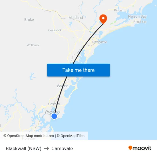 Blackwall (NSW) to Campvale map