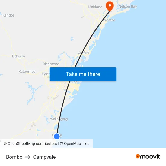 Bombo to Campvale map