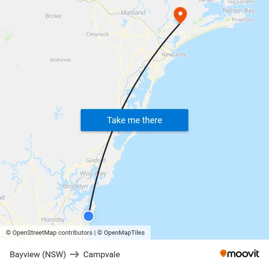 Bayview (NSW) to Campvale map