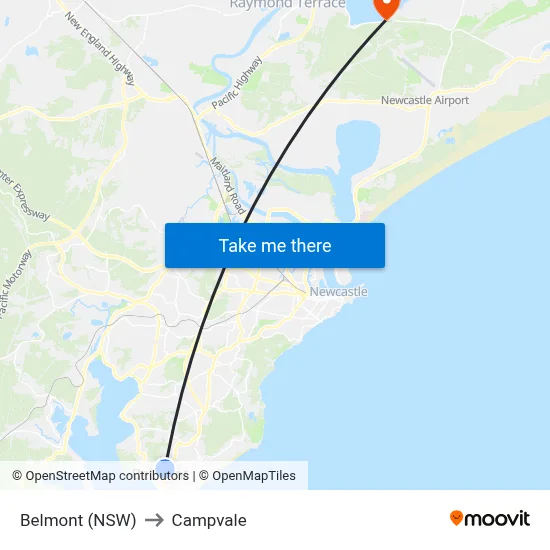 Belmont (NSW) to Campvale map