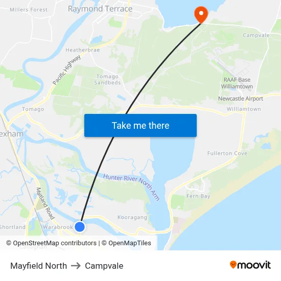Mayfield North to Campvale map