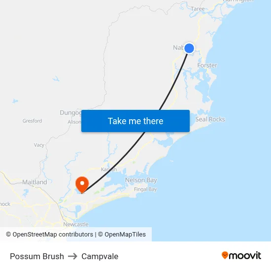 Possum Brush to Campvale map