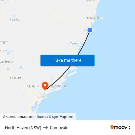 North Haven (NSW) to Campvale map