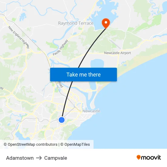 Adamstown to Campvale map