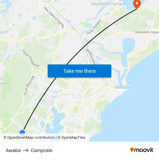 Awaba to Campvale map
