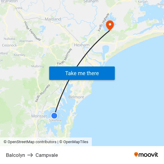 Balcolyn to Campvale map