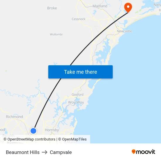 Beaumont Hills to Campvale map