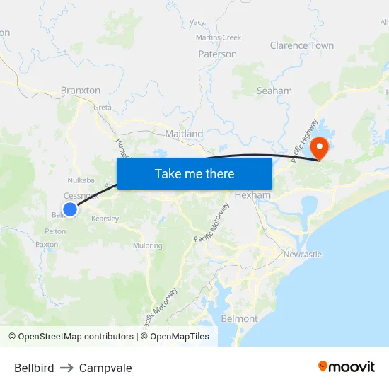 Bellbird to Campvale map