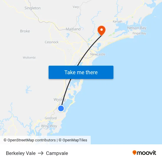 Berkeley Vale to Campvale map
