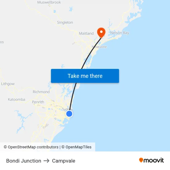 Bondi Junction to Campvale map