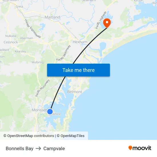 Bonnells Bay to Campvale map