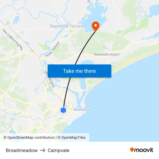 Broadmeadow to Campvale map