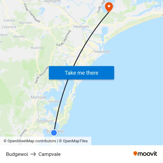 Budgewoi to Campvale map