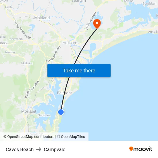 Caves Beach to Campvale map