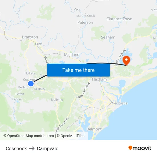 Cessnock to Campvale map