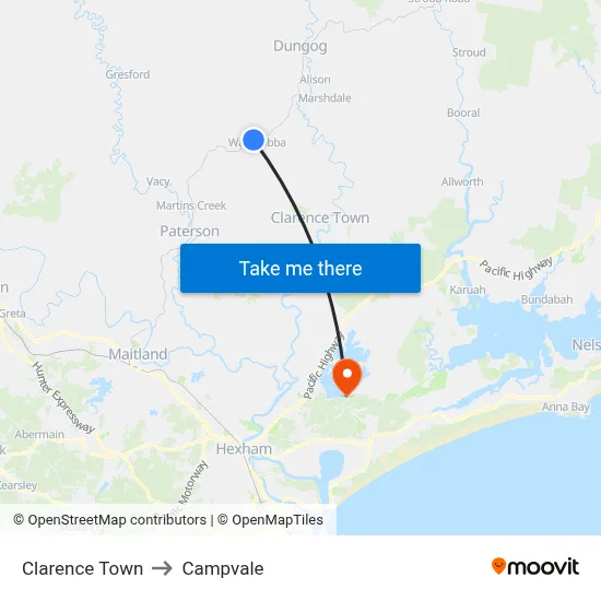 Clarence Town to Campvale map