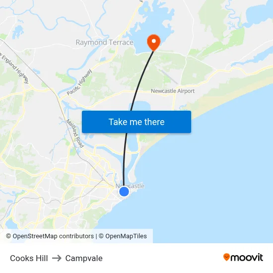 Cooks Hill to Campvale map