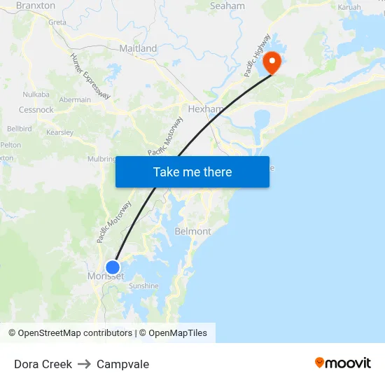 Dora Creek to Campvale map