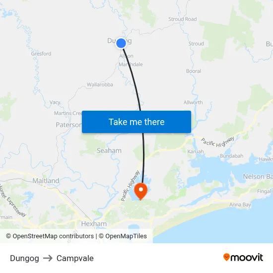 Dungog to Campvale map