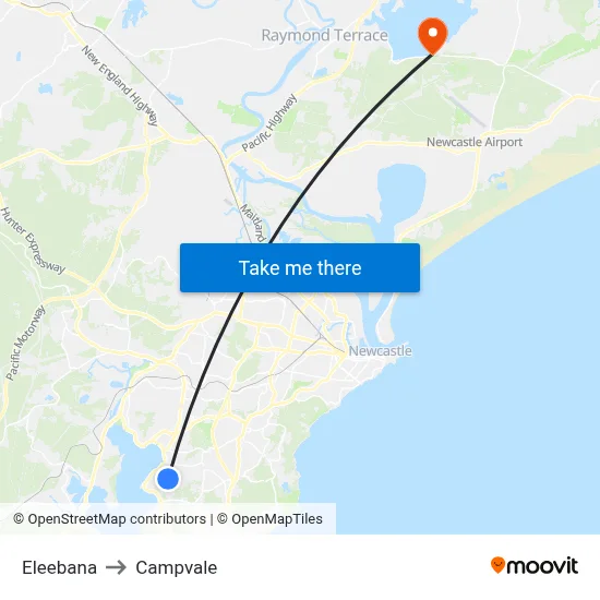Eleebana to Campvale map