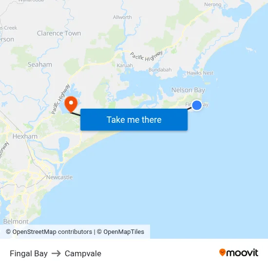 Fingal Bay to Campvale map