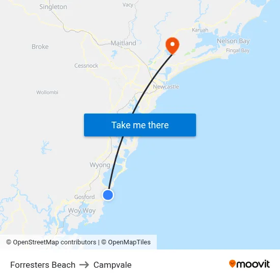 Forresters Beach to Campvale map