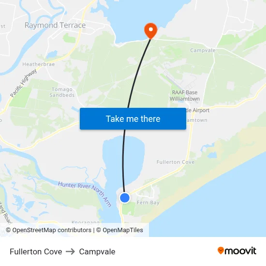 Fullerton Cove to Campvale map