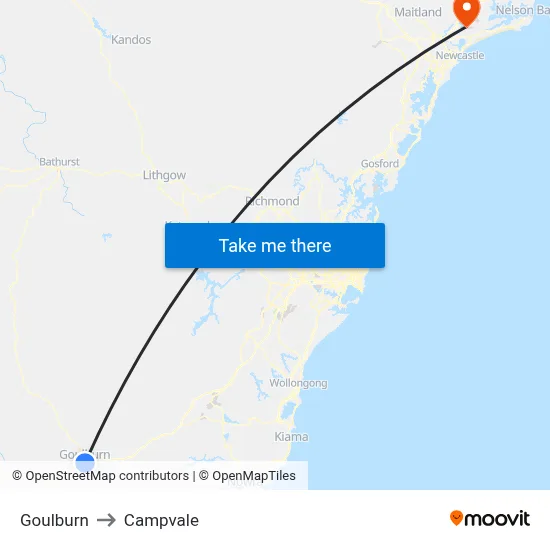 Goulburn to Campvale map