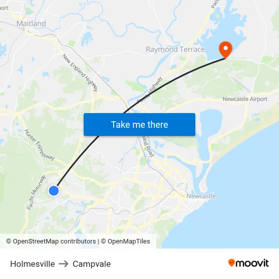 Holmesville to Campvale map