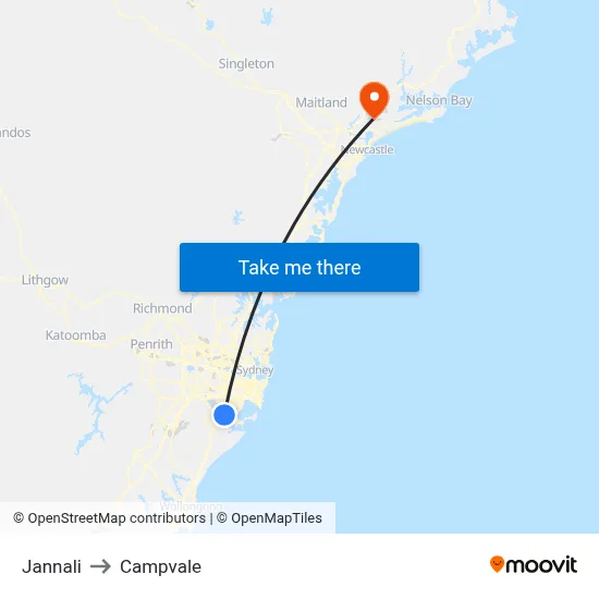 Jannali to Campvale map